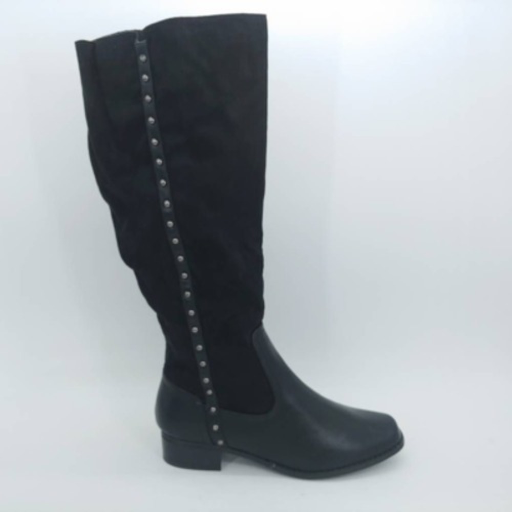 Andiamo Shoes‎ Womens Mendy Black 8 Riding Boots Studded Knee High Side Zip NEW